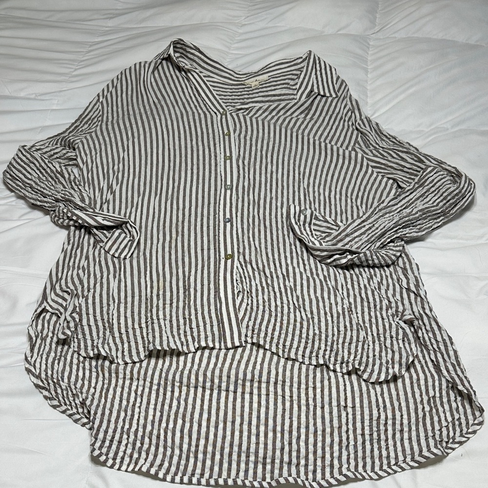 Jane and Delancey Brown and Cream Striped Top